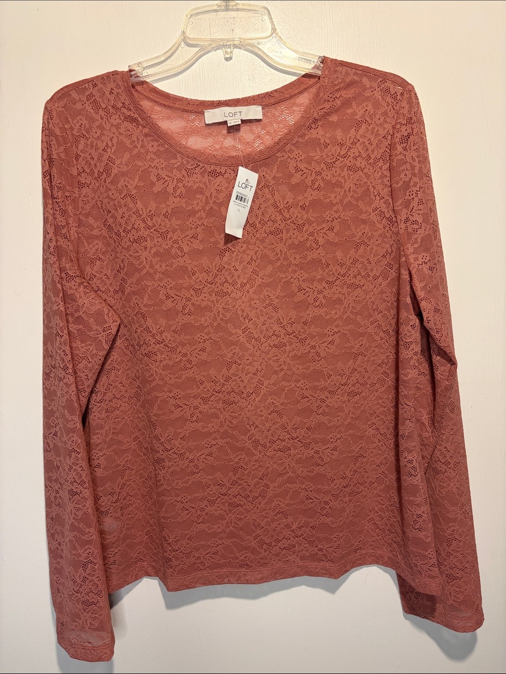 LOFT NWT Mauve Pink Full Floral Lace Sheer Long Sleeve Blouse Size XL